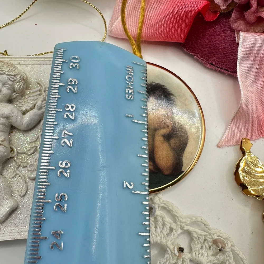 VTG 90s Victorian Christmas Ornament Set Cherub Angel Velvet Hat Pearl 7pc Lot